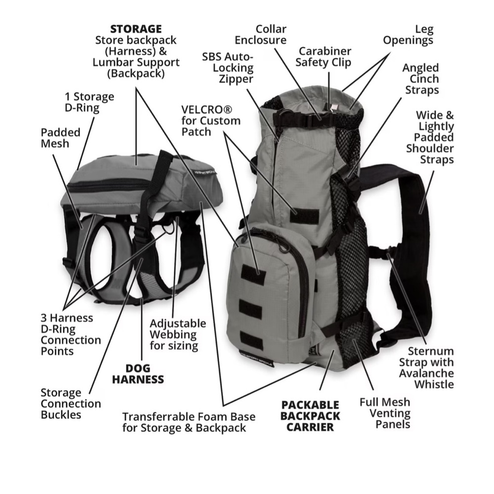 NWT K9 Sport Sack Walk-On Packable Backpack Dog Carrier, Gray, XS